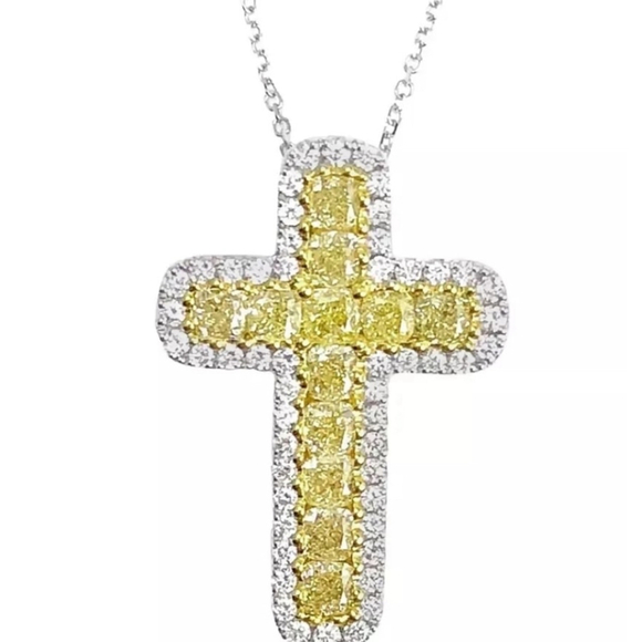 NEW White Gold‎ Filled Synthetic Diamond Citrine Cross Pendant Necklace, 16-18” - Picture 7 of 10